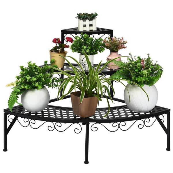 Metal Hjørne Plant Display Stativ, 24x24x24 cm, Sort