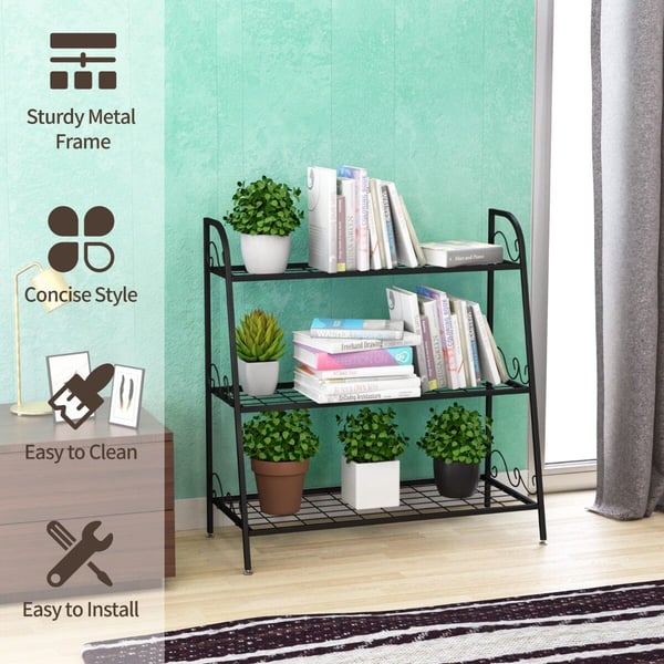 Metal Plante Stativ, 81x35x82 cm, Sort
