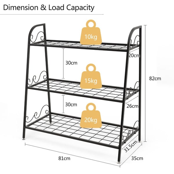 Metal Plante Stativ, 81x35x82 cm, Sort