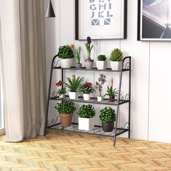 Metal Plante Stativ, 81x35x82 cm, Sort
