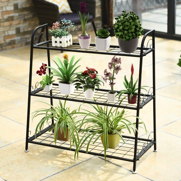 Metal Plante Stativ, 81x35x82 cm, Sort