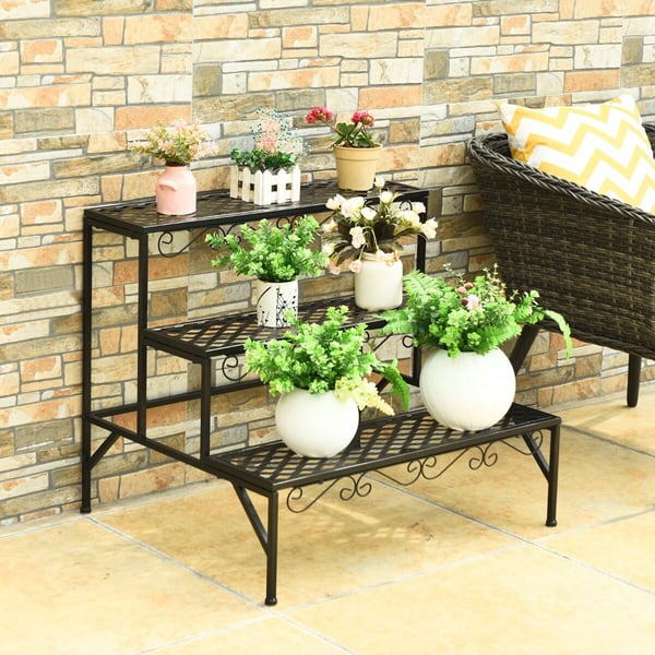 Metal Plante Stativ, 70x60x60.5 cm, Sort
