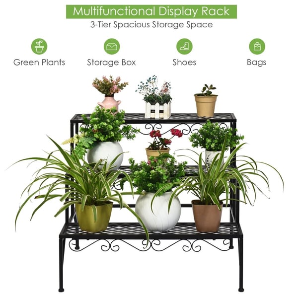 Metal Plante Stativ, 70x60x60.5 cm, Sort