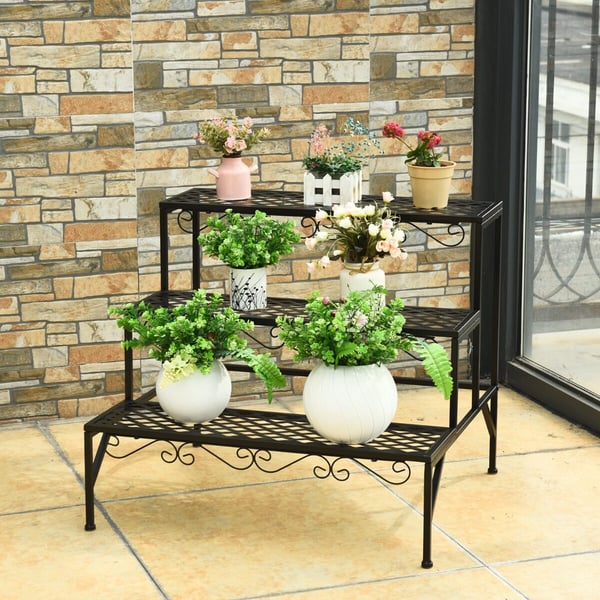Metal Plante Stativ, 70x60x60.5 cm, Sort