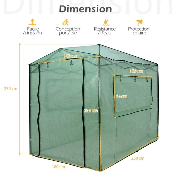 Drivhus, 6x8x7 ft, Grøn - materiale: pe + stål