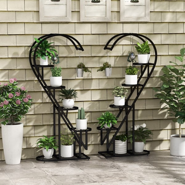 Metal Plante Stativ, 27x12x58 cm, Sort/Hvid/Rosa/Blå