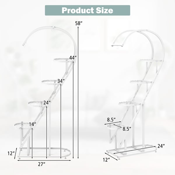 Metal Plante Stativ, 69×30×147 cm, Hvid