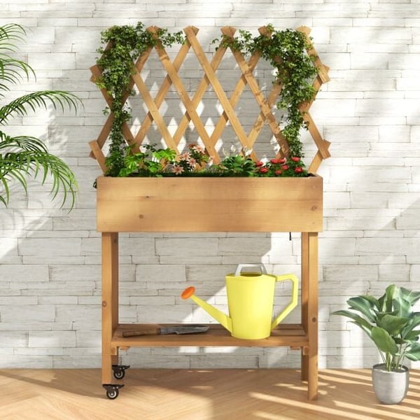 Forhøjet plantekasse, 91x29x130 cm, Naturlig