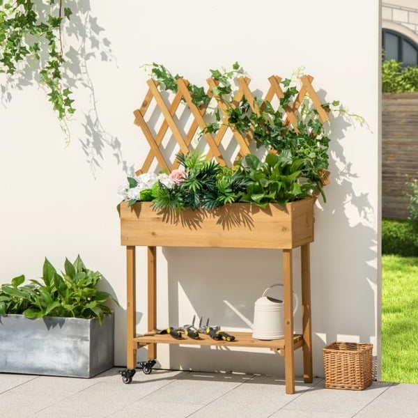 Forhøjet plantekasse, 91x29x130 cm, Naturlig