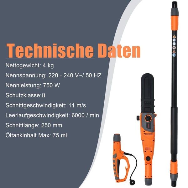 Elektrisk stangsav, 212-286 cm, Orange