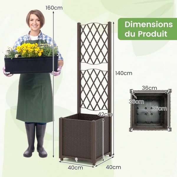 Planter med Espalier, 40x40x140 cm, Kaffe