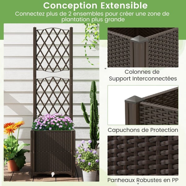 Planter med Espalier, 40x40x140 cm, Kaffe