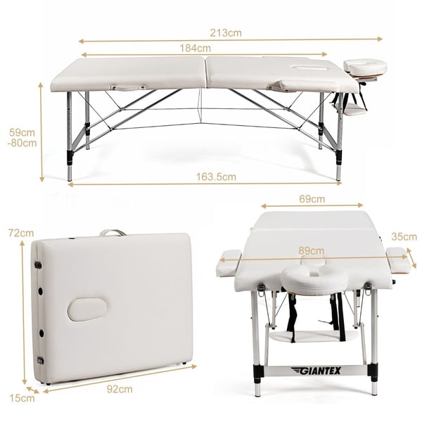 Transportabel massagebriks, 213x89x59-80 cm, Sort/Hvid/Rosa
