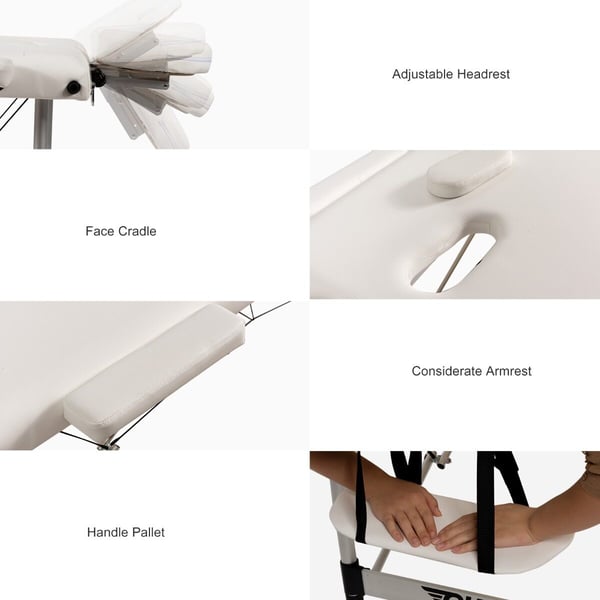 Transportabel massagebriks, 213x89x59-80 cm, Sort/Hvid/Rosa