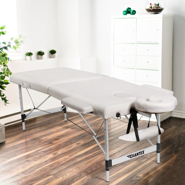 Transportabel massagebriks, 213x89x59-80 cm, Sort/Hvid/Rosa