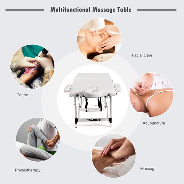 Transportabel massagebriks, 213x89x59-80 cm, Sort/Hvid/Rosa
