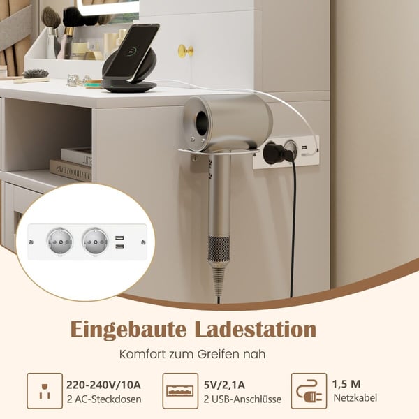 Sminkebord, 96x39x135.5 cm, Hvid + Guld
