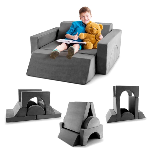 Børns Modulær Legesofa, 105×100×48 cm, Grå/Rosa