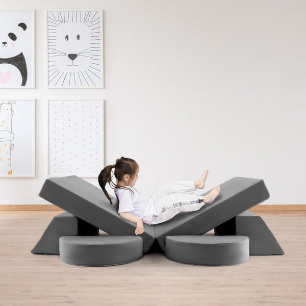 Børns Modulær Legesofa, 105×100×48 cm, Grå/Rosa