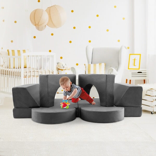 Børns Modulær Legesofa, 105×100×48 cm, Grå/Rosa