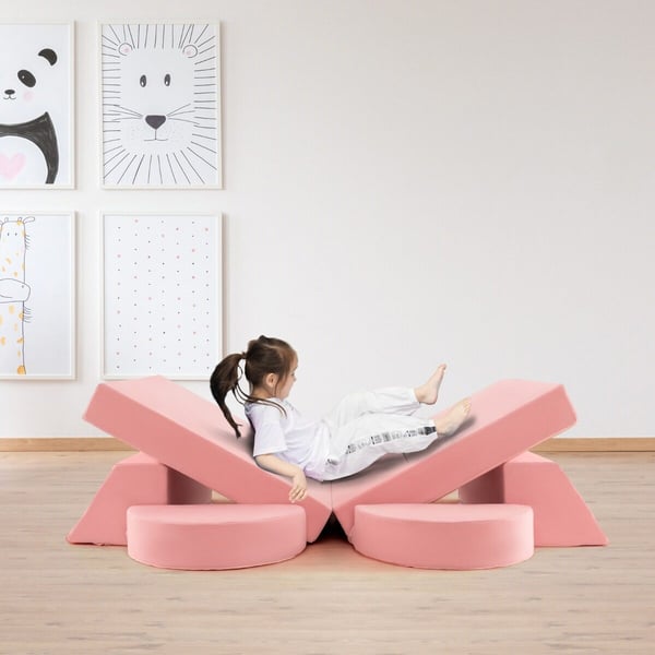 Lasten modulaarinen leikkisohva, 105×100×48 cm, vaaleanpunainen