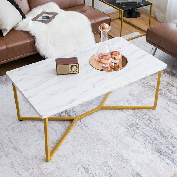 Kaffebord, 107x61x46 cm, Hvid+Guld