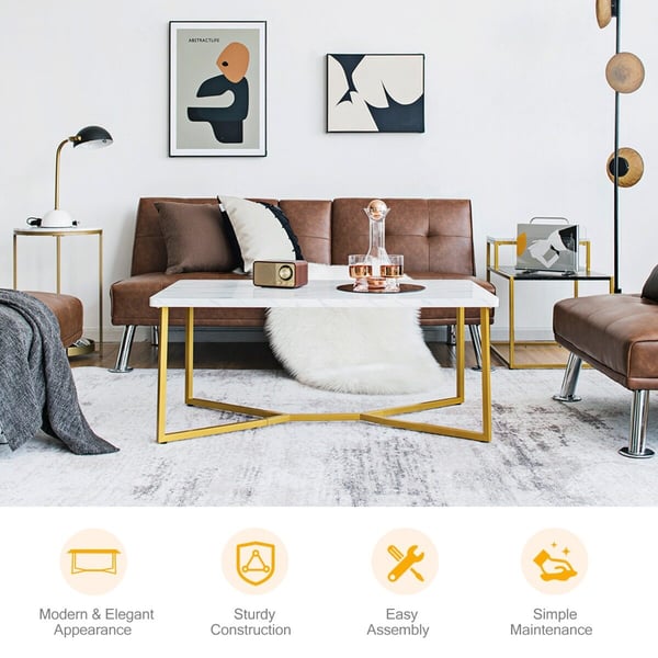 Kaffebord, 107x61x46 cm, Hvid+Guld