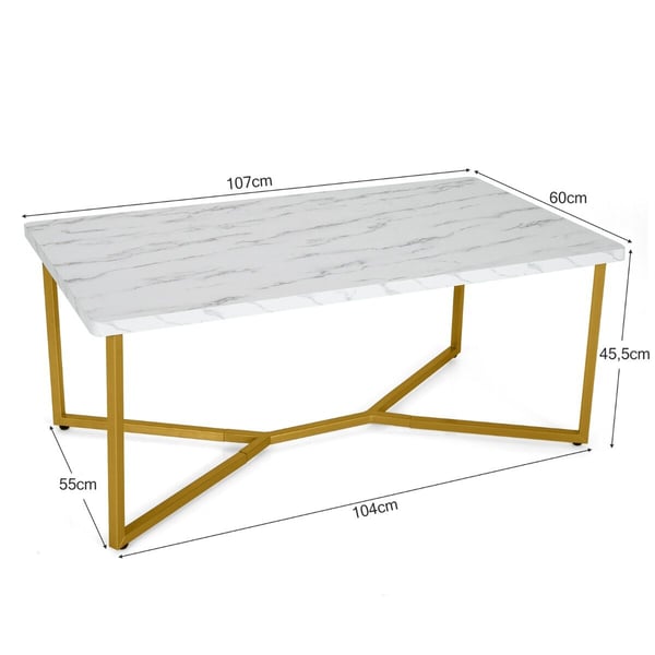 Kaffebord, 107x61x46 cm, Hvid+Guld