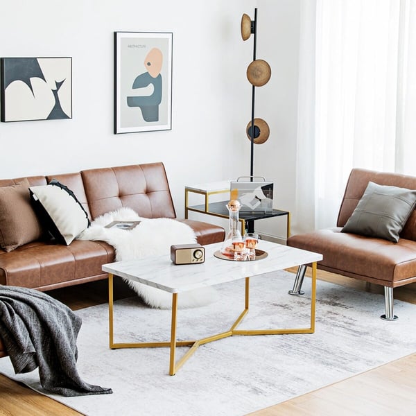 Kaffebord, 107x61x46 cm, Hvid+Guld