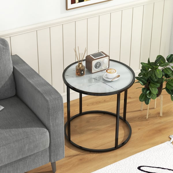 Sidebord, 51×51×51 cm, Sort og Hvid