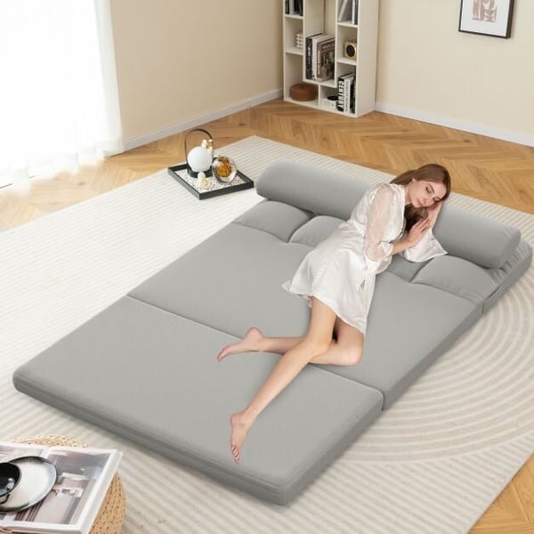 Foldbar gulvsofa seng, 72x102x54 cm, lysegrå