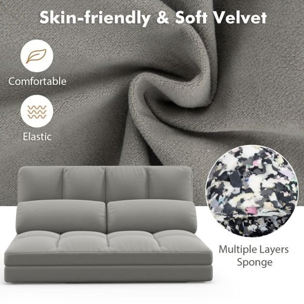 Foldbar gulvsofa seng, 72x102x54 cm, lysegrå