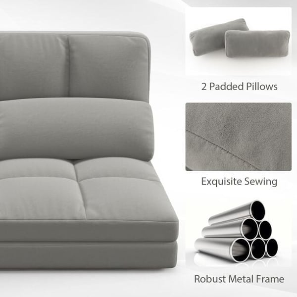 Foldbar gulvsofa seng, 72x102x54 cm, lysegrå