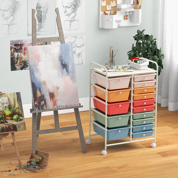 Praktisk rullende organisatorvogn, 15 skuffer, 64×37×88 cm, Multifarvet