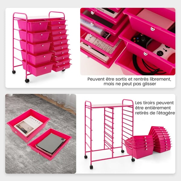 Praktisk Rulleorganizer Vogn, 64×37×88 cmtommer, Lyserød