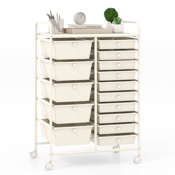 Praktisk rullende organisatorvogn, 63.5x36.8x87.6 cm, Hvid