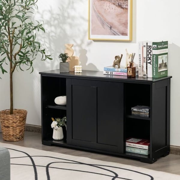 Opbevaringsskab, 107x33x63 cm, Creme Hvid/Brun/Sort