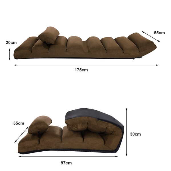 Sammenklappelig dobbeltsofa stol, 175x55x20 cm, Kaffe