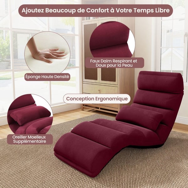 Foldbar dobbeltsofa stol, 175x55x20 cm, Bordeaux