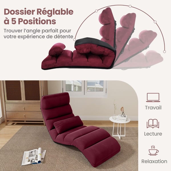 Foldbar dobbeltsofa stol, 175x55x20 cm, Bordeaux