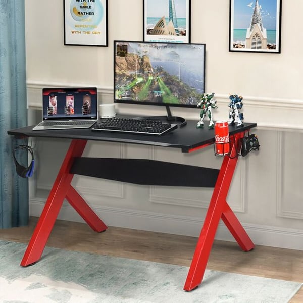 Gaming skrivebord til computer, 48,5"x23,5"x30", Sort og rød