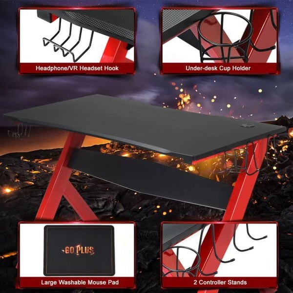 Gaming skrivebord til computer, 48,5"x23,5"x30", Sort og rød