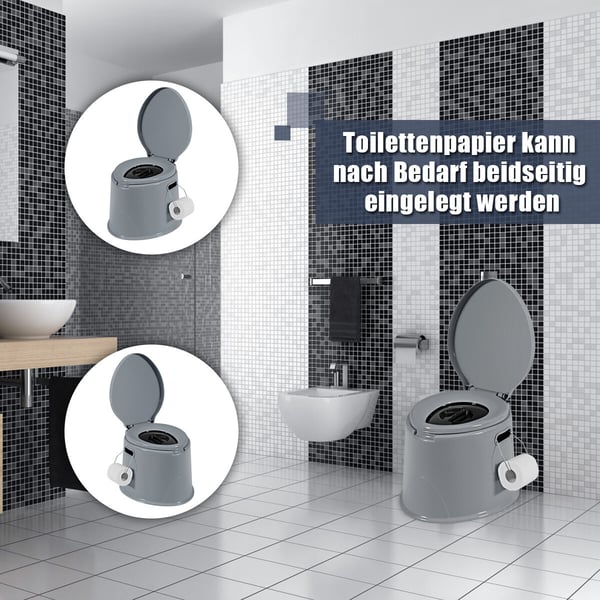 Transportabelt toilet, 41x49x34 cm, Grå