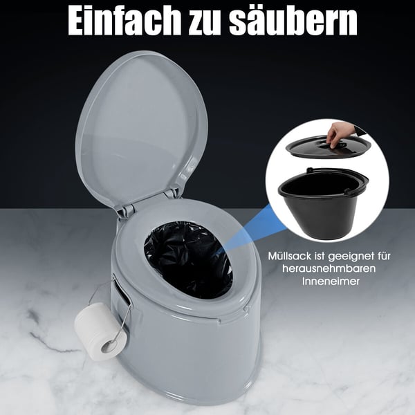 Transportabelt toilet, 41x49x34 cm, Grå