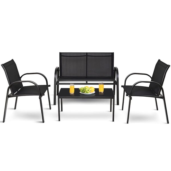 Patiokalustesarja, 62x58x83 cm, 62x108x83 cm, 80x45x37 cm, Musta/Harmaa