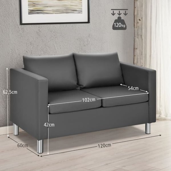 2 Istuttava Sohva, 120x60x62 cm, Harmaa