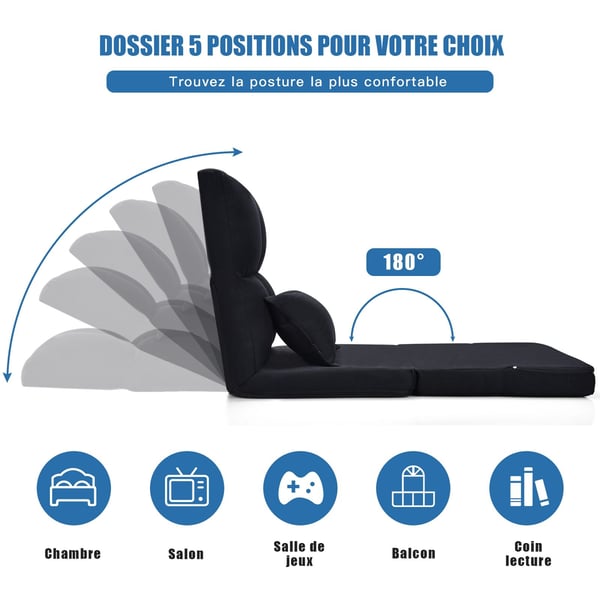 Sovesofa, 61x72x61 cm, 180x61x11 cm, Sort