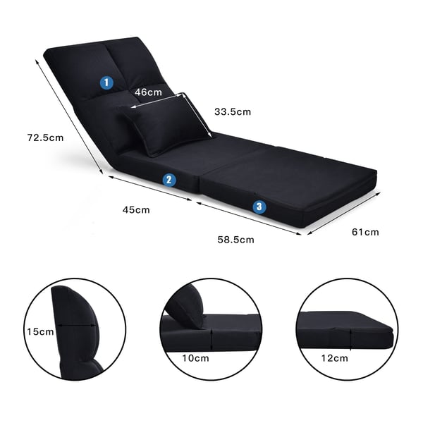 Sovesofa, 61x72x61 cm, 180x61x11 cm, Sort