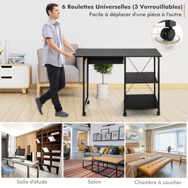 Sammenklappeligt skrivebord til kontoret, 107x53x76 cm, Sort/brun