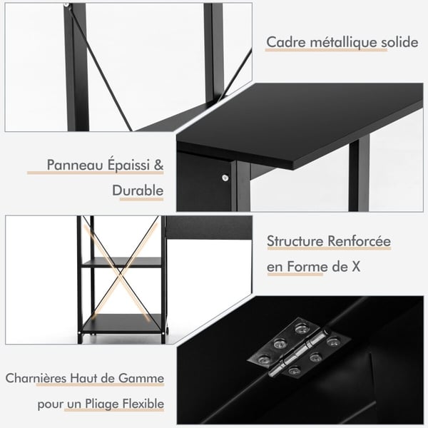 Sammenklappeligt skrivebord til kontoret, 107x53x76 cm, Sort/brun